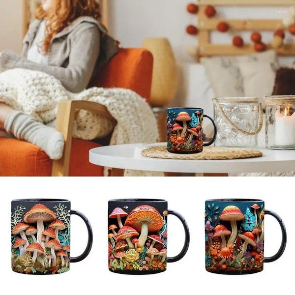 Tazas Taza de té de café de cerámica Taza con impresión 3D creativa Bebida novedosa Seta Oficina Tazas de desayuno en casa