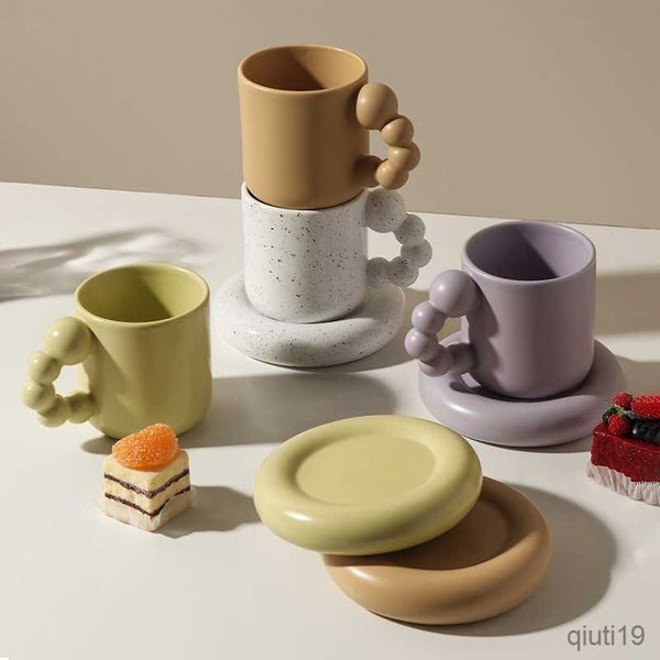 Tazas Taza de café creativa de cerámica con bandeja Decoración para el hogar Arte hecho a mano Taza de té Bandeja Regalos personalizados R230712