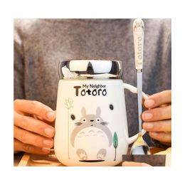 Mokken keramische creatieve grote capaciteit mooie cartoon totoro minnaar koffiemok met deksel en lepel kantoorwater tea cup verjaardag cadeau dr. Dhn5e