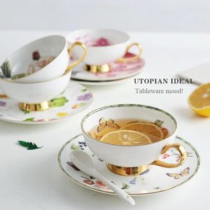 Tasses en céramique tasse os chinois café et soucoupe petit thé de style européen frais après-midi
