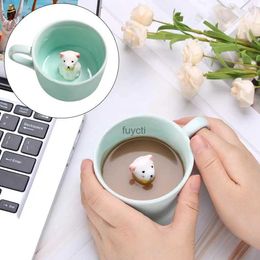 Tasses tasse en céramique animaux mignons à l'intérieur de la tasse café thé lait 3D dessin animé tasses chiot YQ240109