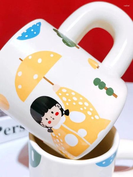 Tasses en céramique tasse eau de dessin animé mignon avec capuchon marque parapluie soutien fille haute beauté étudiant cadeau grande poignée
