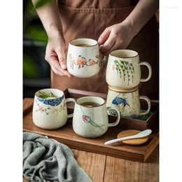 Tazas Taza de cerámica Taza con tapa Cuchara Creativa Japonesa de gran capacidad Café Leche Desayuno Agua para el hogar