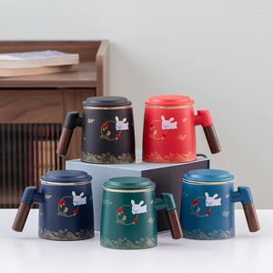 Tasses en céramique tasse de bureau thé et séparation d'eau grande capacité avec couvercle de tasse de tasse compagnon cadeau