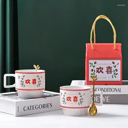 Tasses tasses en céramique ensemble double paire de bonheur Persimon ruiyi tasse cadeau de tasse avec de l'eau à la main