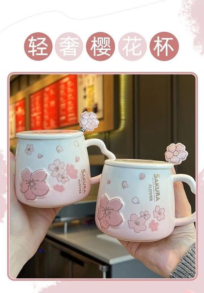 Tasses en céramique tasse avec couverture et cuillère pour femmes mignon couple de café de café niche haute apparence