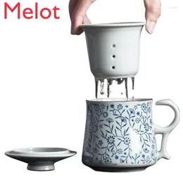 Tazas de copa de cerámica con tapa y colador de té de té de la oficina taza de vidrio de agua café