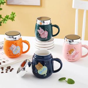 Tasses tasse en céramique avec couvercle miroir miroir isolant mignon dessin animé tasse créative couple de bureau cadeau