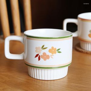 Tasses tasses en céramique Design créatif nordique tasse à café Vase fleur motif 300 ML petit déjeuner lait thé nouveauté cadeaux verres