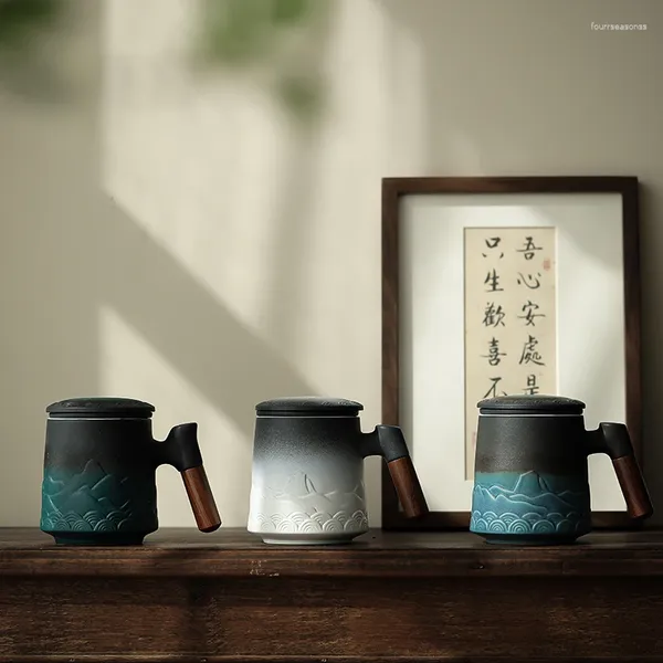 Tasses en céramique filtre tasse à thé tasse séparation d'eau bureau avec couverture tasses spéciales personnelles créatives