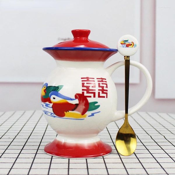 Tasses en céramique drôle tasse chinoise double bonheur mandarin canard mariage cadeaux de mariage nostalgiques rétro tasse créative eau
