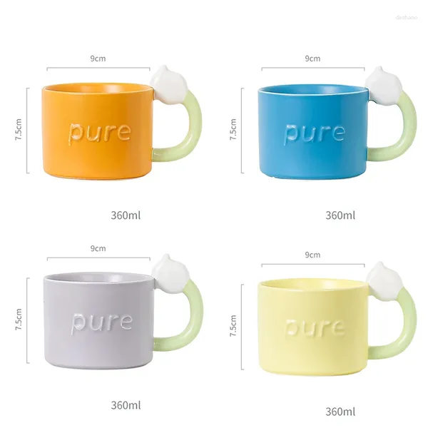 Tazas de taza de café con leche de cerámica de 4 tazas de café de porcelana de 360 ml con manejo de bebidas modernas para té cappuccino.