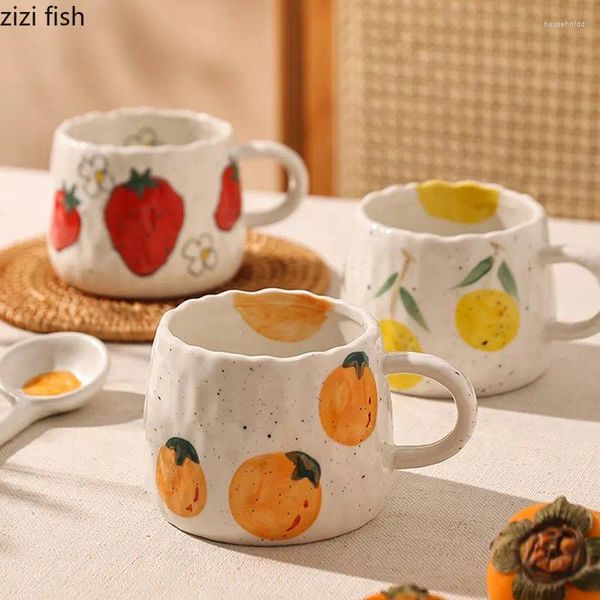 Tasses tasse en céramique tasse à café Surface vitrée dessin animé fruits Doodle enfants tasses fraise porcelaine pour enfants