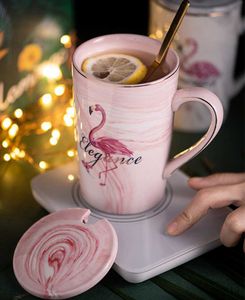 Mokken Keramische Mok Vergulde Flamingo Melk Koffie Thee mokken Met Lepel Handvat Huishoudelijke Celsius verwarming thermostaat padOffice Cup R230712