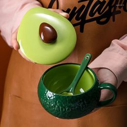 Tasses en céramique Tasse avec couvercle Creative Avocado Water Cup 300ml de grande capacité Ustensiles de consommation de maison décoration de salon