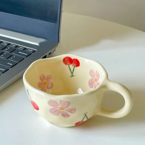 Tasses Tasses en céramique tasses à café pincées à la main fleur irrégulière lait tasse à thé Ins Style coréen avoine petit déjeuner tasse Drinkware cuisine 231121