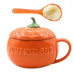 Tasses en céramique Pumpkin Forme Halloween tasses avec couvercle Retro Café Masse d'émail Pandon micro-ondes en toute sécurité pour les fournitures de cuisine au lait d'automne