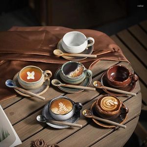 Mokken Ceramic Retro Coffee Cup en Saucer Set Creative Personality Kil Mug Restaurant Latte High-Looking Pull