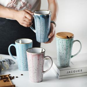 Mokken keramische set koffie mok thee grote capaciteit met deksel en lepel creatief drinkware verjaardag cadeau huizendecoratie