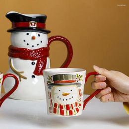 Tasses en céramique Snowman Mug Office Home Milk Tea Petit-petit-petit-déjeuner Vintage mignon Handle tasse de Noël cadeau pour ami kawaii drinkware