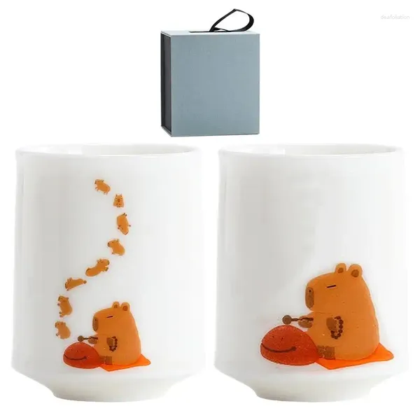 Tazas Ceramic Tea Café de taza de té con patrón de capibara pintado a mano Reduce derrames establecidos para amantes de la bebida