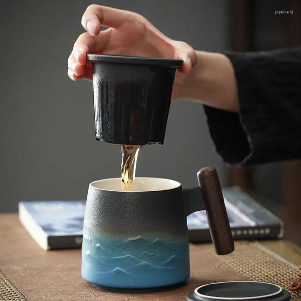 Tasses en céramique tasse de thé avec filtre rétro à main la main de luxe grande tasse de café set des cadeaux d'eau ménage