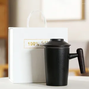 Tasses en céramique tasse de thé avec couvercle et filtrage de poignée en bois d'eau personnalisée grande capacité de 400 ml