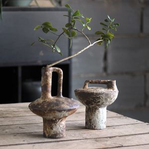 Tasses Vase en céramique poterie brute Arrangement de fleurs Vintage fait à la main Style WabiSabi fleurs séchées Zen 231130