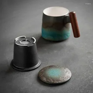 Tasses tasses à café Vintage en céramique avec passoire poignée en bois tasse Portable thé inhabituel idée cadeau personnalisée pour père