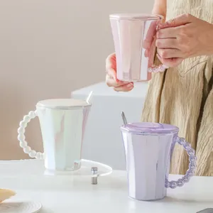 Tasses en céramique, tasse simple, Design solide, Style poignée en perle, tasse à café, ustensiles de cuisine, produit pratique et écologique