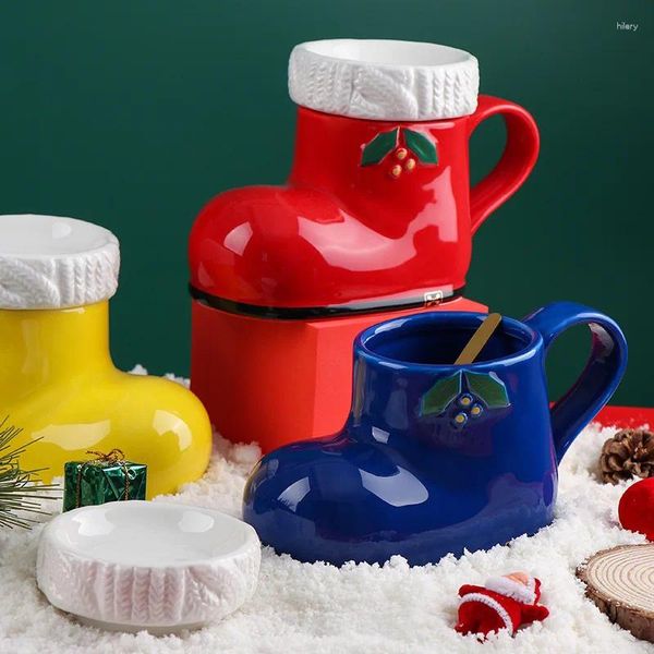 Tazas Cerámica Novedad Dibujos animados Botas navideñas Forma Taza de leche Escultura Taza Mesa de comedor Hogar Decorar regalos