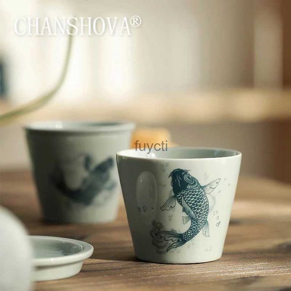 Tazas CHANSHOVA 120 ml Estilo chino tradicional Cerámica pintada a mano con tapa Juego de tazas de té Juego de té chino Porcelana Taza de café Taza H378 YQ240109