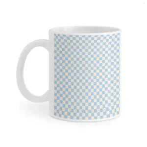 Tasses Check Ii-Baby Blue White Mug Thé au lait Imprimer 11 Oz Tasse à café Motif damier Carrés Carrés