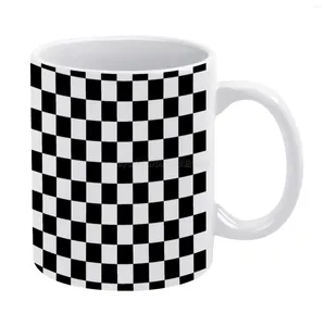 Tazas verificaciones de patrón de verificación blanca a cuadros.White Mug Coffee Girl Gark Gift Tea Milk Cup Ganner