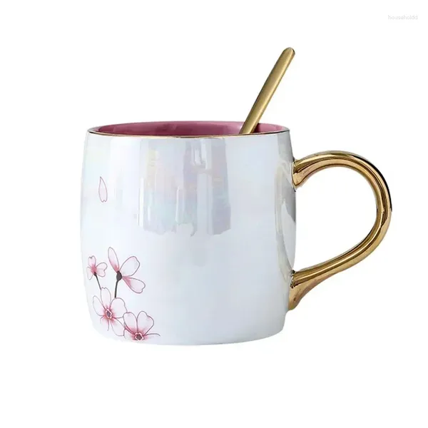 Tazas de cerámica de cerezo de cerezo con tapa de oro Copa de porcelana Copas de leche Copas de desayuno Drinkware para mujeres amantes de las amigas G