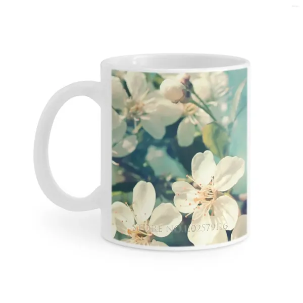 Tazas Flor De Cerezo Taza De Café Con Leche Taza De Té Con Leche 11 Oz Comenzando Amarillo Naranja Azul Verde Planta Flor