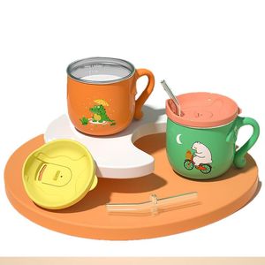 Tazas Taza de agua para niños Té duradero 316 Acero inoxidable Aprender a beber Taza de desayuno con leche de paja Tazas