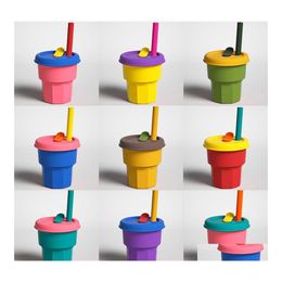 Mokken Childrens Water Cup met ST Slang Anti Falling Sile Baby Leren drinken Garten Kettle Snack Drop Delivery Home Garden Kitchen Otdjx