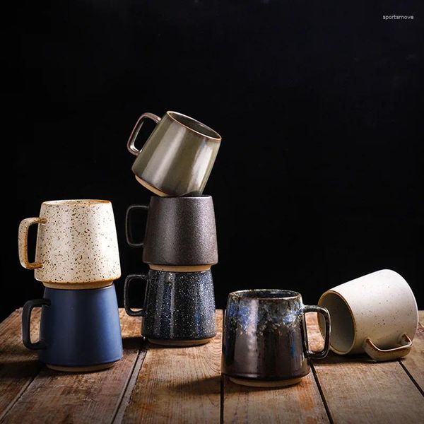 Tasses chinoises en céramique Mug créative vintage Texture grossière forme avec manche tasses à thé de café au lait en gros
