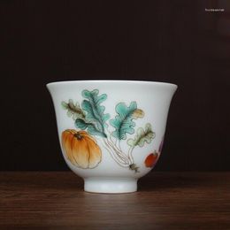 Tazas Taza de té con patrón vegetal de porcelana china Famille Rose de 2,64 pulgadas