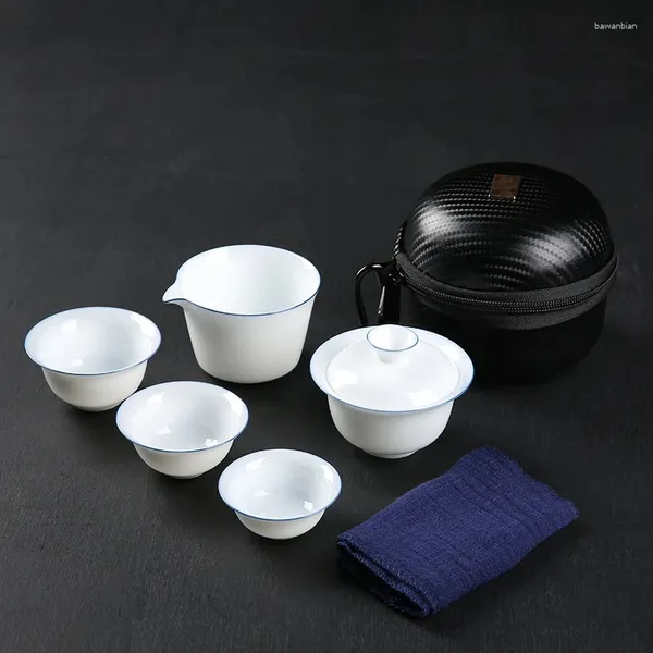 Tasses chinois Portable Travel Tea set 4 tasses 1 pot artisanale en céramique TEAPOT Kettle Porcelaine Gaiwan Coupe