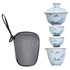 Tazas Té de té chino Cerámico Portable Tetera Viajes Gaiwán Cazas de ceremonia TACUP FINO REGALO CON BOLSO