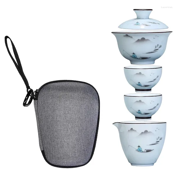 Tasses chinoises ensemble de thé en céramique portable Téage de voyage Gaiwan tasses de cérémonie à thé bien cadeau avec sac avec sac