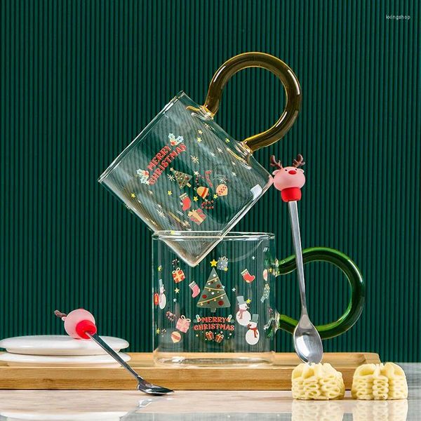 Tasses Tasse en céramique de dessin animé de Noël avec couvercle cuillère boîte-cadeau compagnon étudiant tasse d'eau de haute valeur