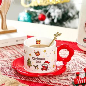 Tasses de Noël Céramique Tasse Café et soucoupes avec cuillère Exquise Noël cadeau l'après-midi tasses de thé Santa Claus Breakfast