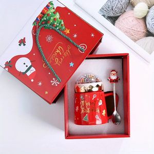 Tasses de Noël en céramique avec couvercle, cuillère, coffret cadeau, tasse d'eau, tasse de thé, cadeaux et cadeaux faits à la main, 231121