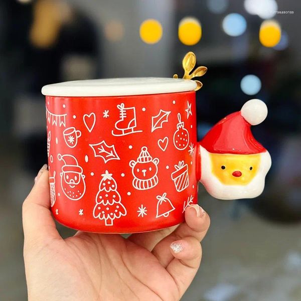 Tasses de Noël en céramique avec couvercle, cuillère, coffret cadeau, tasse d'eau, thé, cadeaux et souvenirs faits à la main