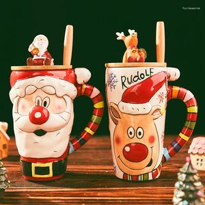 Mokken Kerst Keramische mok Elk Santa Cadeau Kaar Cups 600 ml grote capaciteit Cartoon Office Water Coffee beker met deksellepel