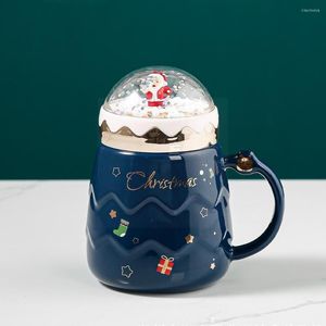 Tasses Couples De Noël En Céramique Père Noël Figurines Conception De Couvercle Avec Du Lait Maison Café Vacances Tasse Style Bureau J0B6