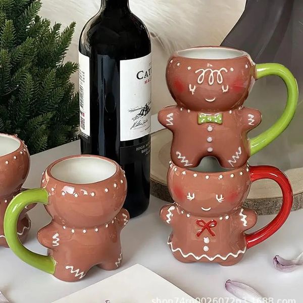 Tazas Navidad Taza de cerámica creativa Lindo hombre de pan de jengibre Café Pareja Taza Regalo de Navidad Año Drinkware Navidad Oficina en casa Bebida 231120